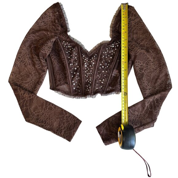 EUC! VS Dream Angels Brown Rhinestone Long Sleeve Corset Bra Top Size XS - Picture 10 of 13